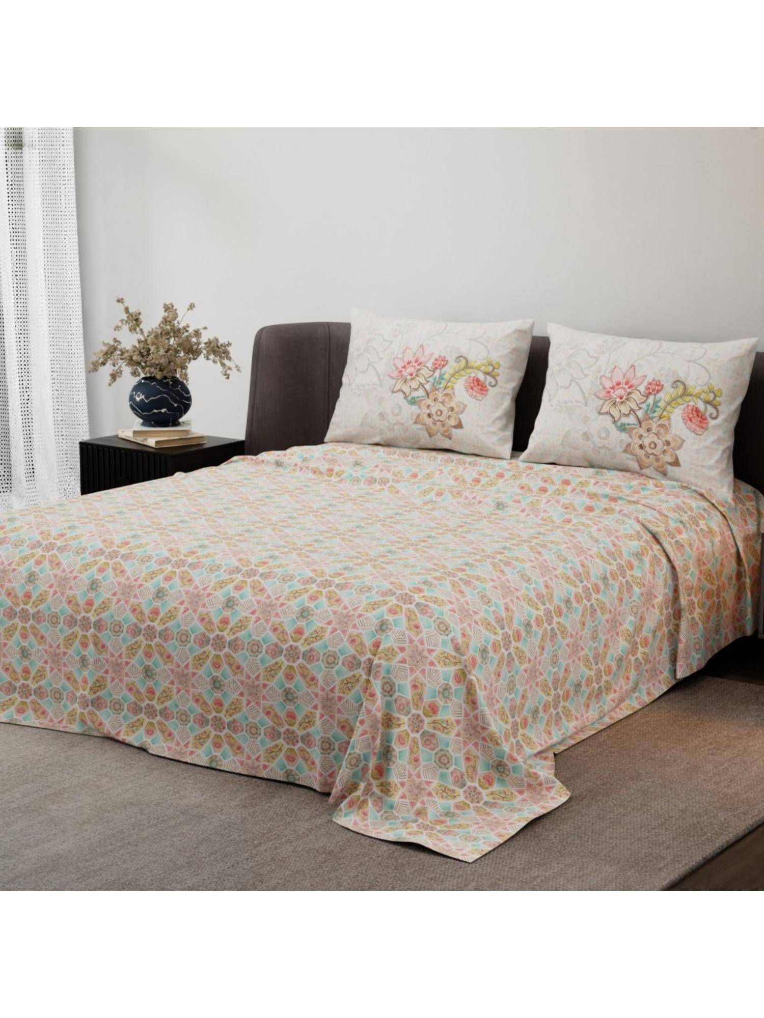 Synergized Cotton Heritage Bliss Peach Pure Satin Digital Era Bedsheet with 2 Pillow Covers (King)