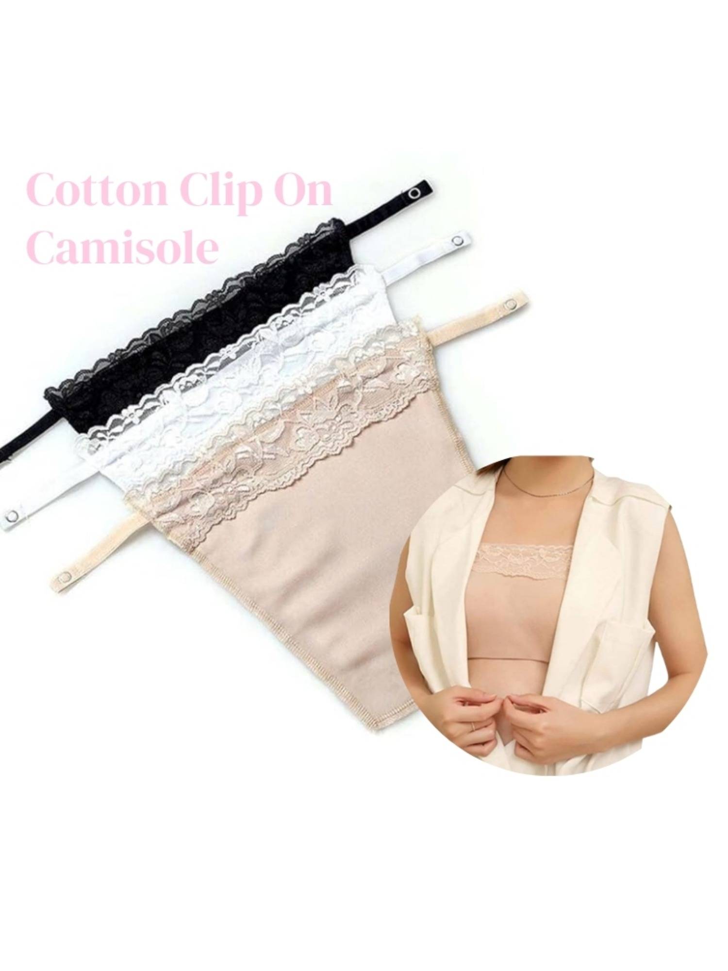 Rheal Curve Women's Pure Cotton Inserts Adjustable Cleavage Covers Clip-On Camisole (Pack of 3)