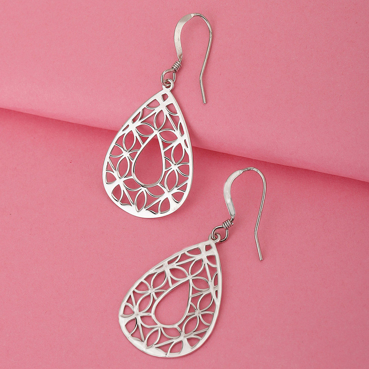 Buy 925 Sterling Silver Drop Earring Rhodium Plated with Teardrop - Main Image