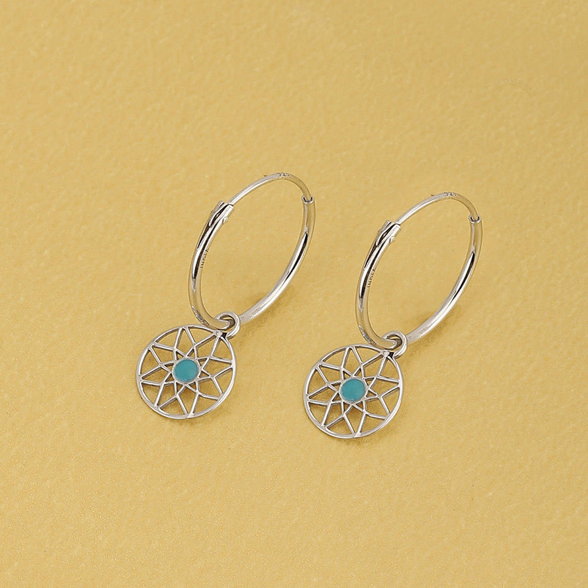 925 Sterling Silver Enamel with Rhodium Plated Hoop Earring