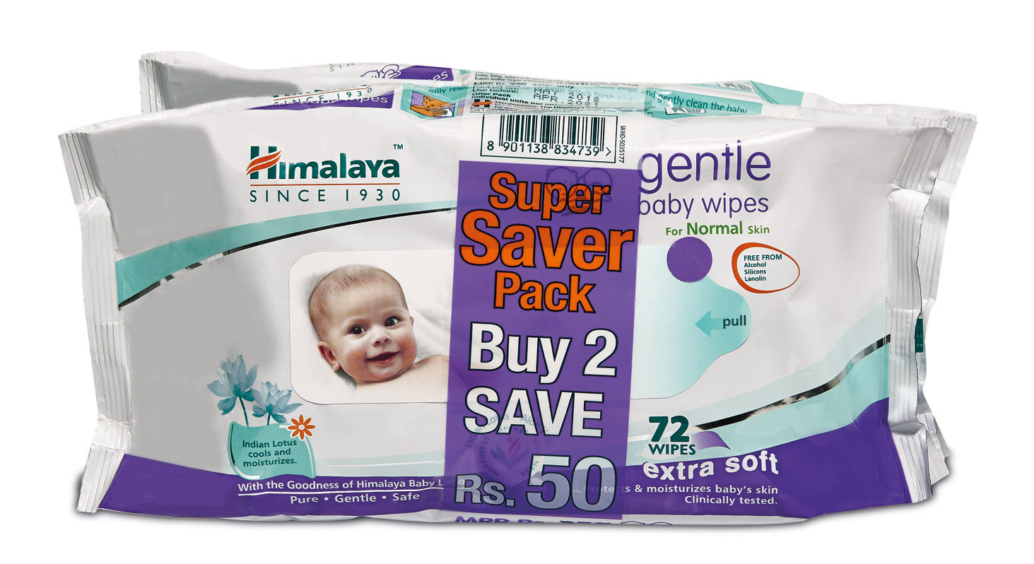 Himalaya Gentle Baby Wipes - Super Saver Pack Buy 2 Save Rs.50(Each 72 Wipes)