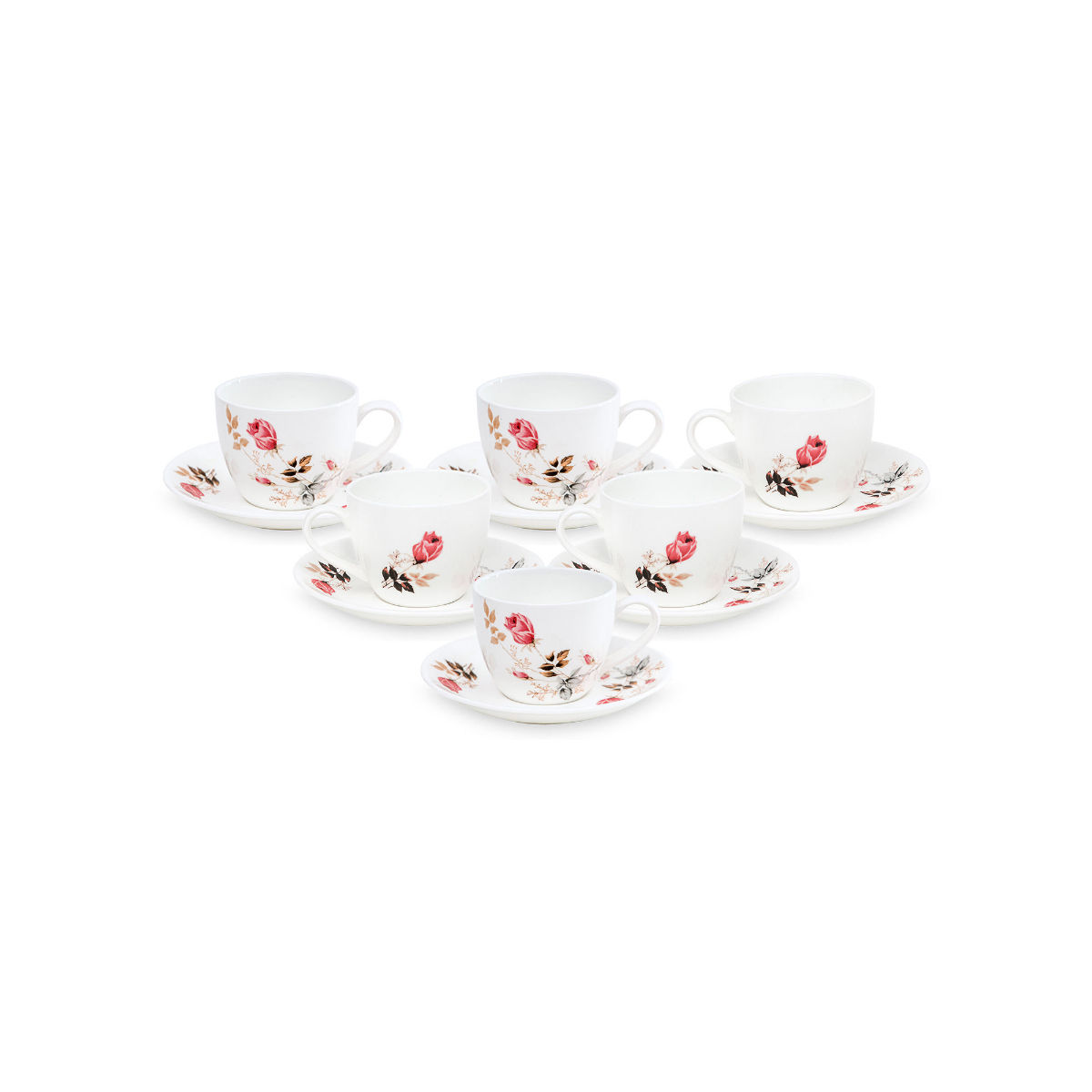 CLAY CRAFT Fine Ceramic Flower Printed Cup & Saucer Set of 12 ( 6 Cups