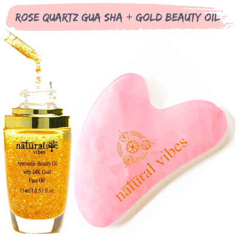 Natural Vibes Glow & Tone Regime with Rose Quartz Gua Sha & Gold Beauty Face Oil / Serum