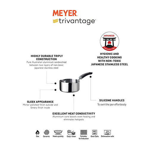 Meyer Trivantage Nickel Free Stainless Steel Triply Cookware Milkpan, Milk  Pot, Tea Pan, Steel Pan Induction Bottom