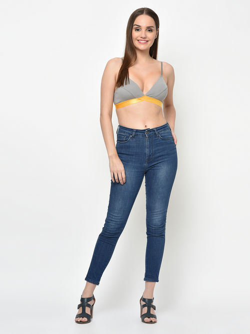 Buy Da Intimo Colour blocked Pretty Back Bralette - Grey Online