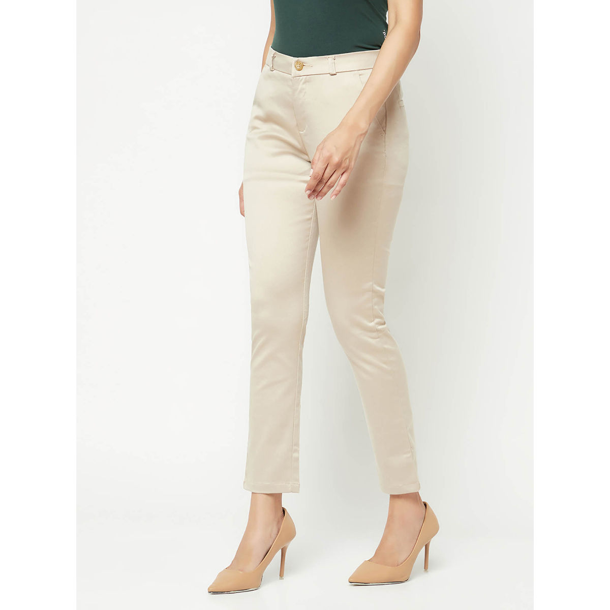 Buy CRIMSOUNE CLUB Fawn Solid Slim Fit Blended Women's Casual Wear Trouser  | Shoppers Stop