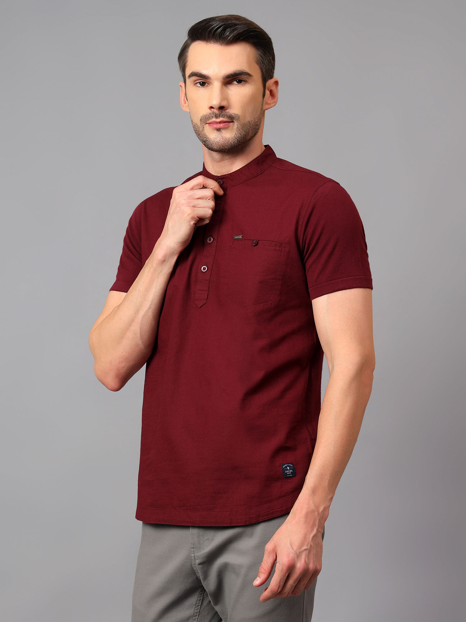 Buy Cantabil Men Maroon Solid Mandarin Collar Half Sleeves Kurta
