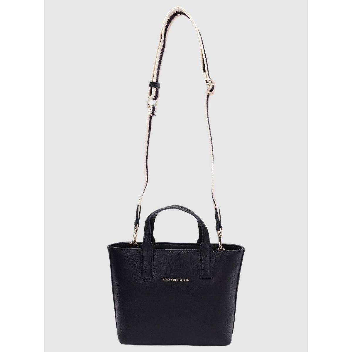 Tommy Hilfiger Logo Blue Pu Handbag with Detachable Strap