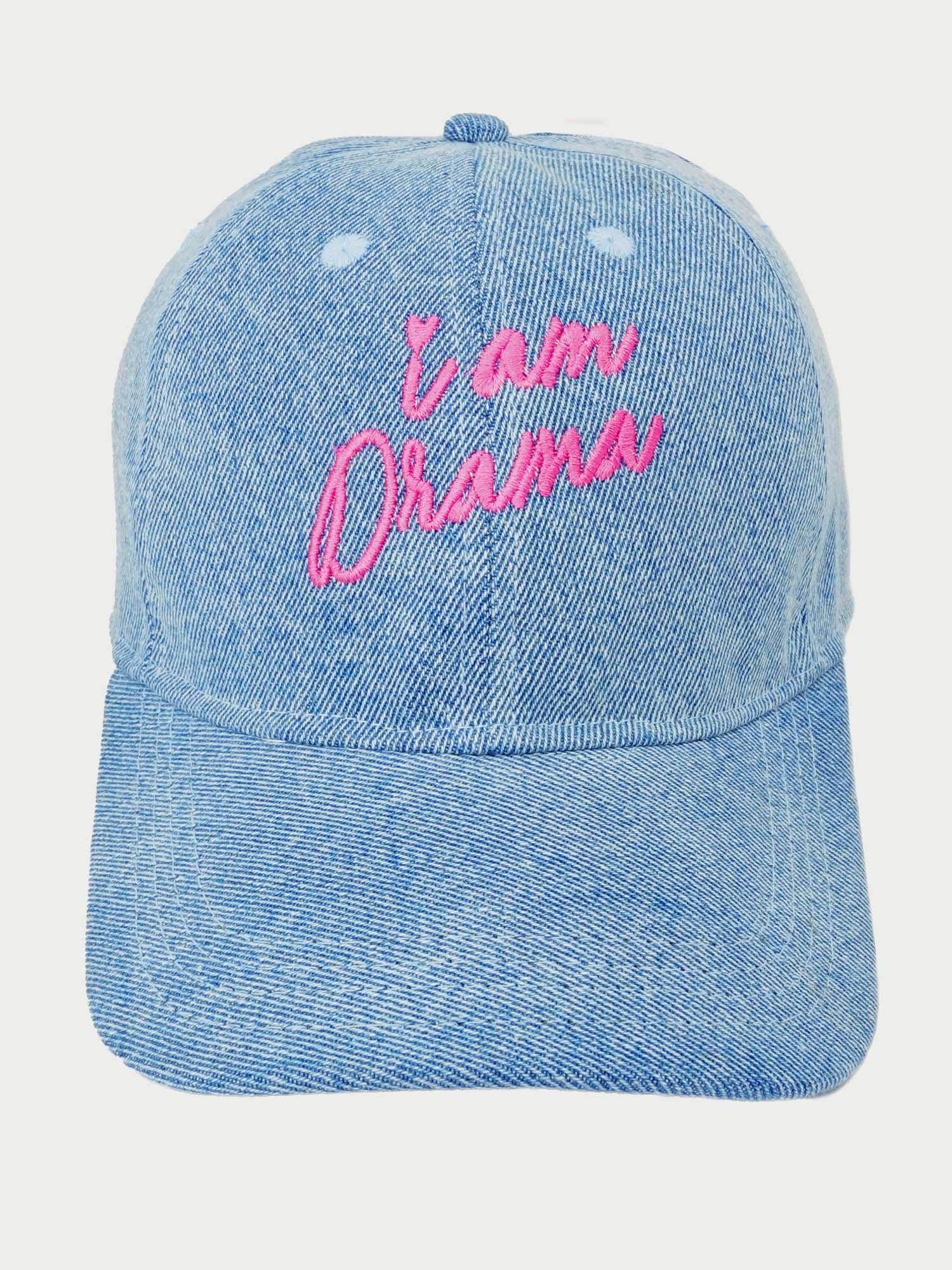 Hair Drama Co. "I Am Drama" Embroidered Denim Baseball Cap - Light Blue