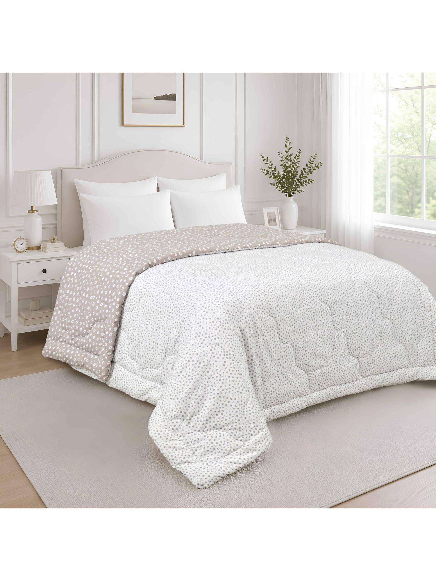 Indra's Beige & Off-White Reversible 140 GSM Microfiber Double AC Comforter