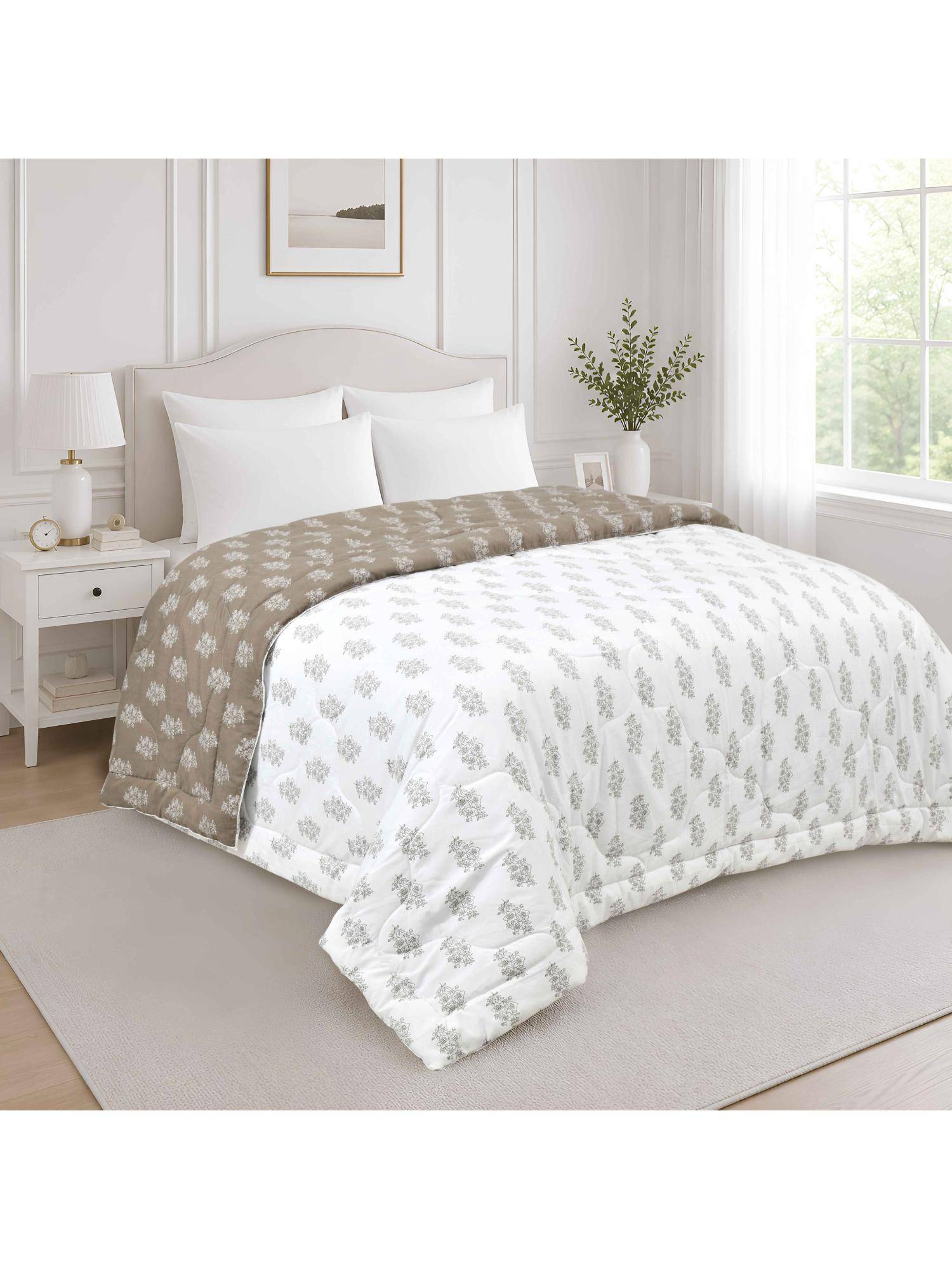 Indra's Brown & Off-White Reversible 140 GSM Microfiber Double AC Comforter