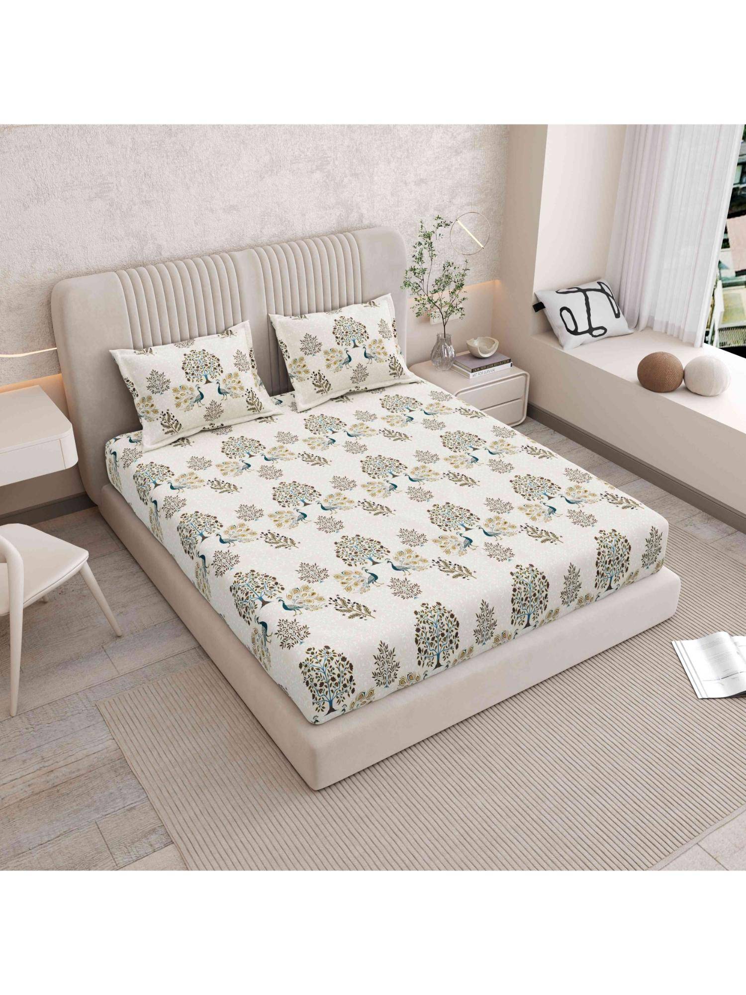 Indra's 120 TC Viscose Cotton king Bedsheet With 2 Pillow covers - Blue