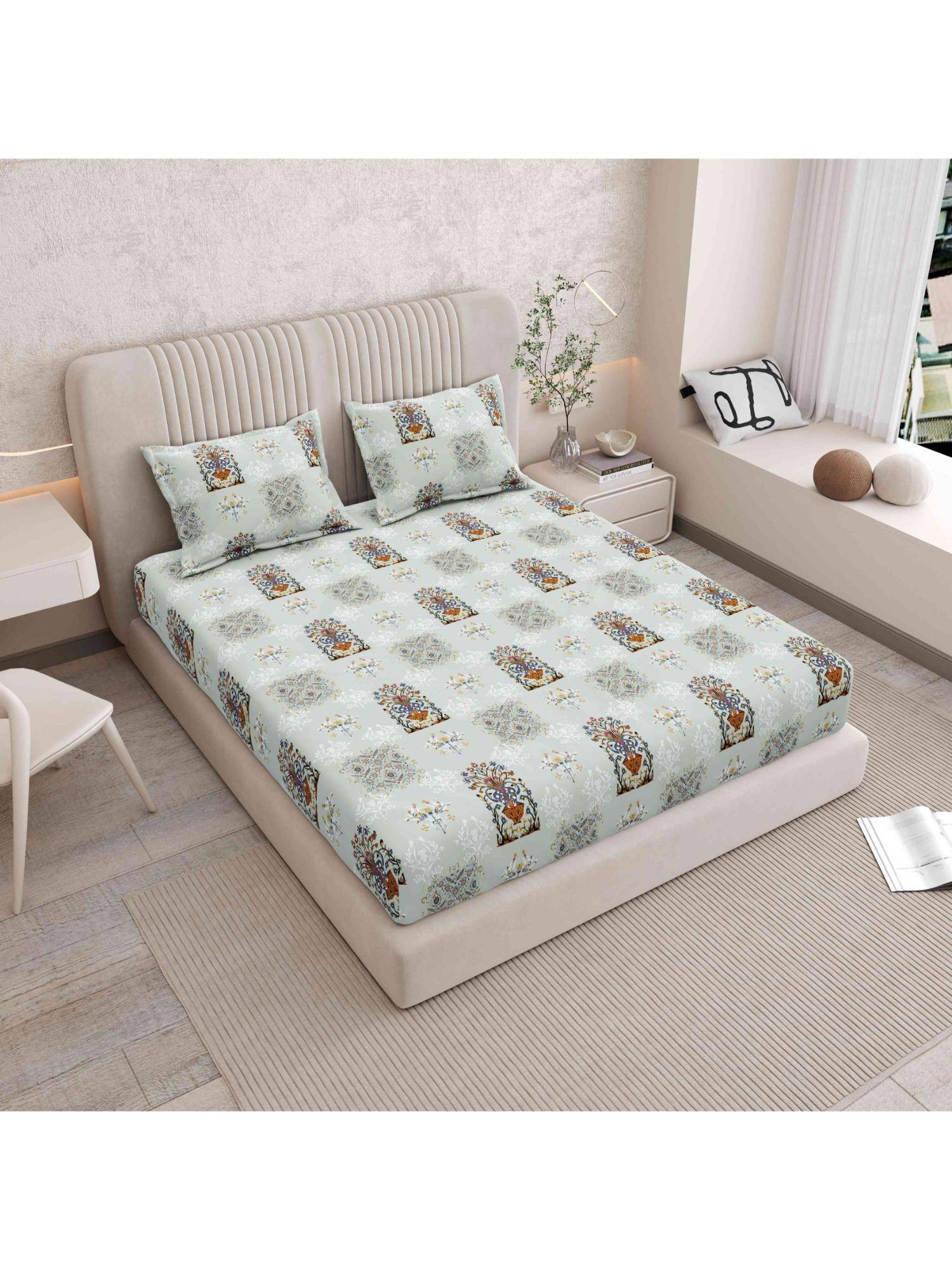 Indra's 120 TC Viscose Cotton king Bedsheet With 2 Pillow covers - Multi-Color