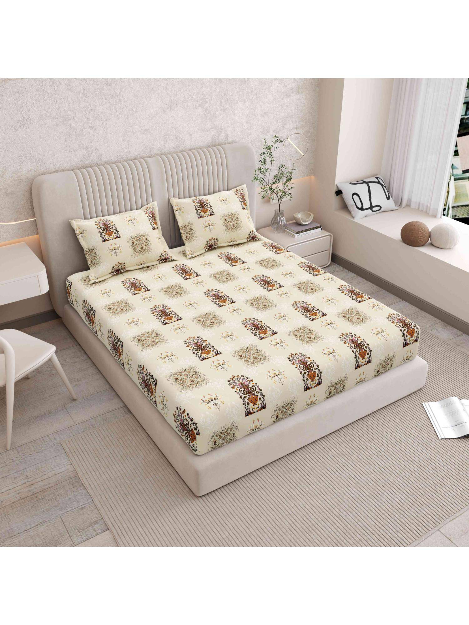 Indra's 120 TC Viscose Cotton king Bedsheet With 2 Pillow covers - Green
