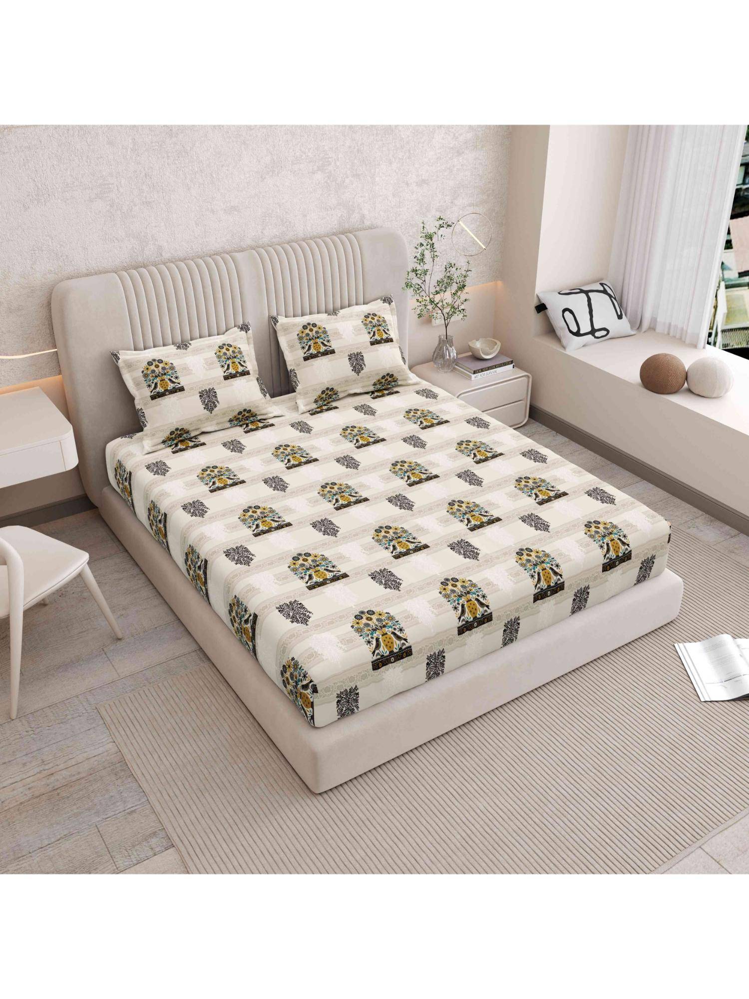 Indra's 120 TC Viscose Cotton king Bedsheet With 2 Pillow covers - Multi-Color