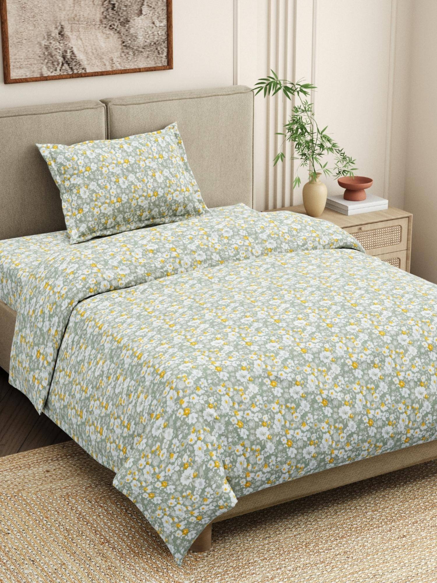 Haus & Kinder 100% Cotton 186 TC Single Flat Bedsheet with Pillow Cover - Grey
