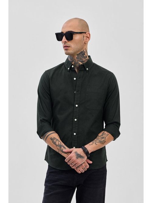 Buy Snitch Core Lab Dark Green Button Down Slim Fit Shirt Online