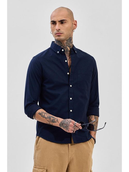 Snitch Core Lab Dark Navy Blue Button Down Slim Fit Shirt