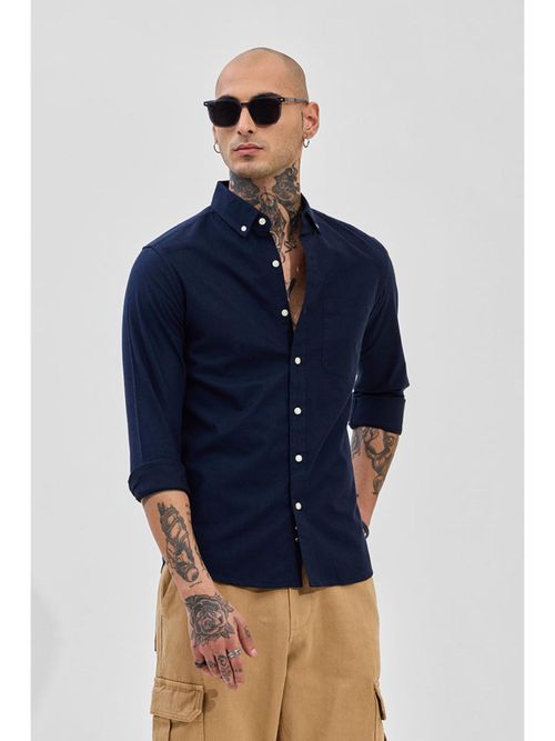 Snitch Core Lab Dark Navy Blue Button Down Slim Fit Shirt