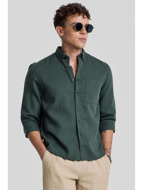 Buy Snitch Dark Green Oxford Slim Fit Shirt Online