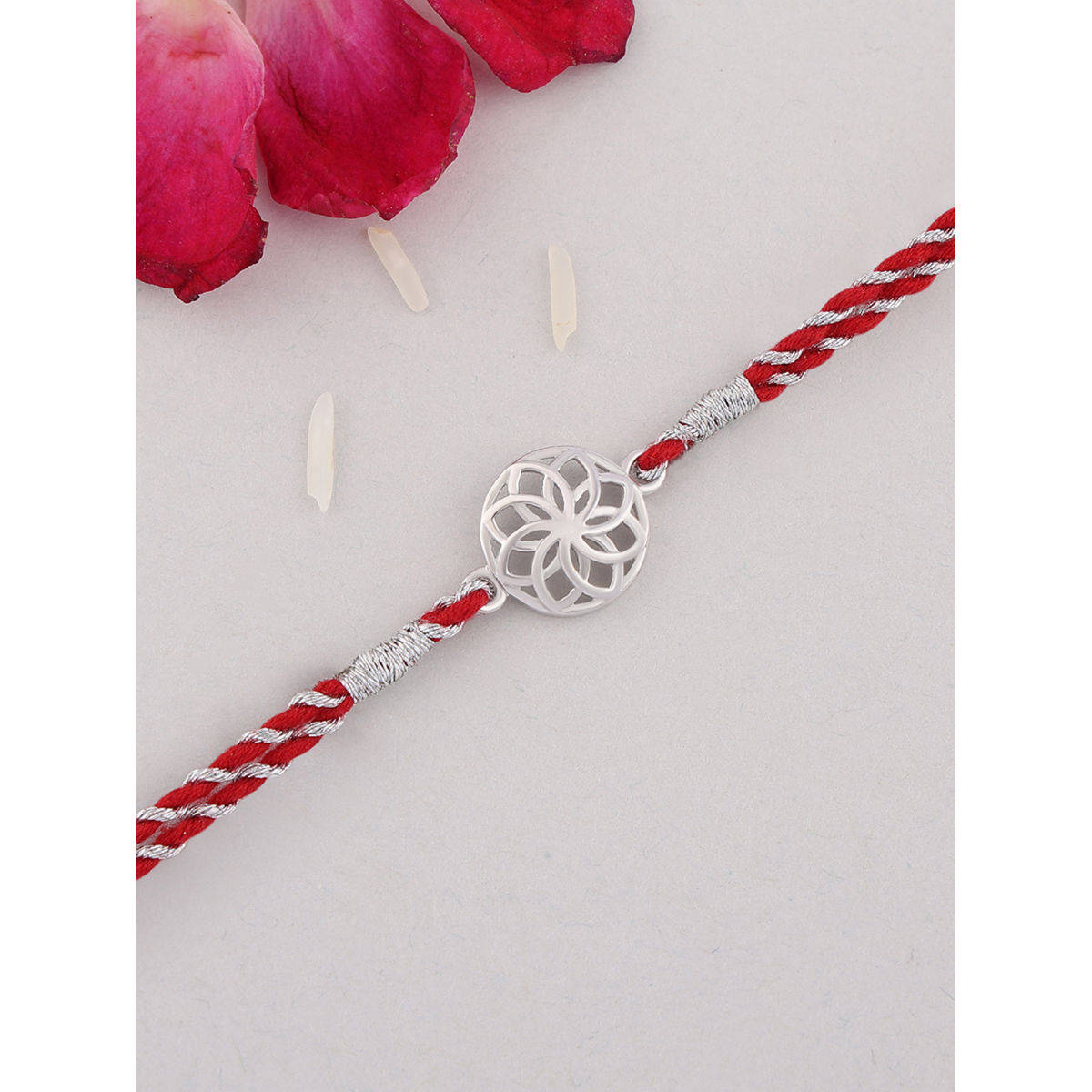 Ornate Jewels 925 Silver Trendy Thread Rakhi for Brother with Roli Chawal