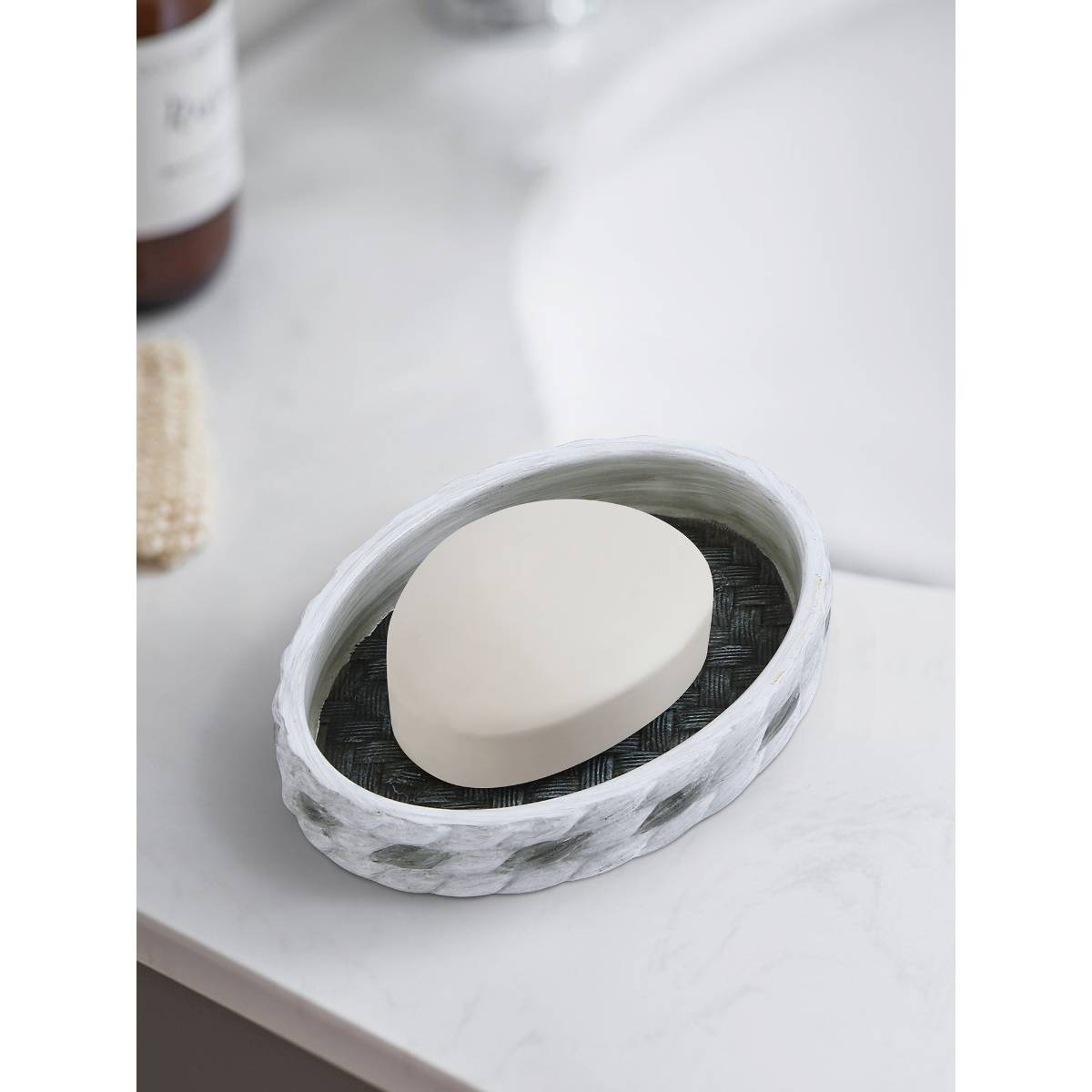 OBSESSIONS Polyresin Soap Dish with Hole, Charcoal