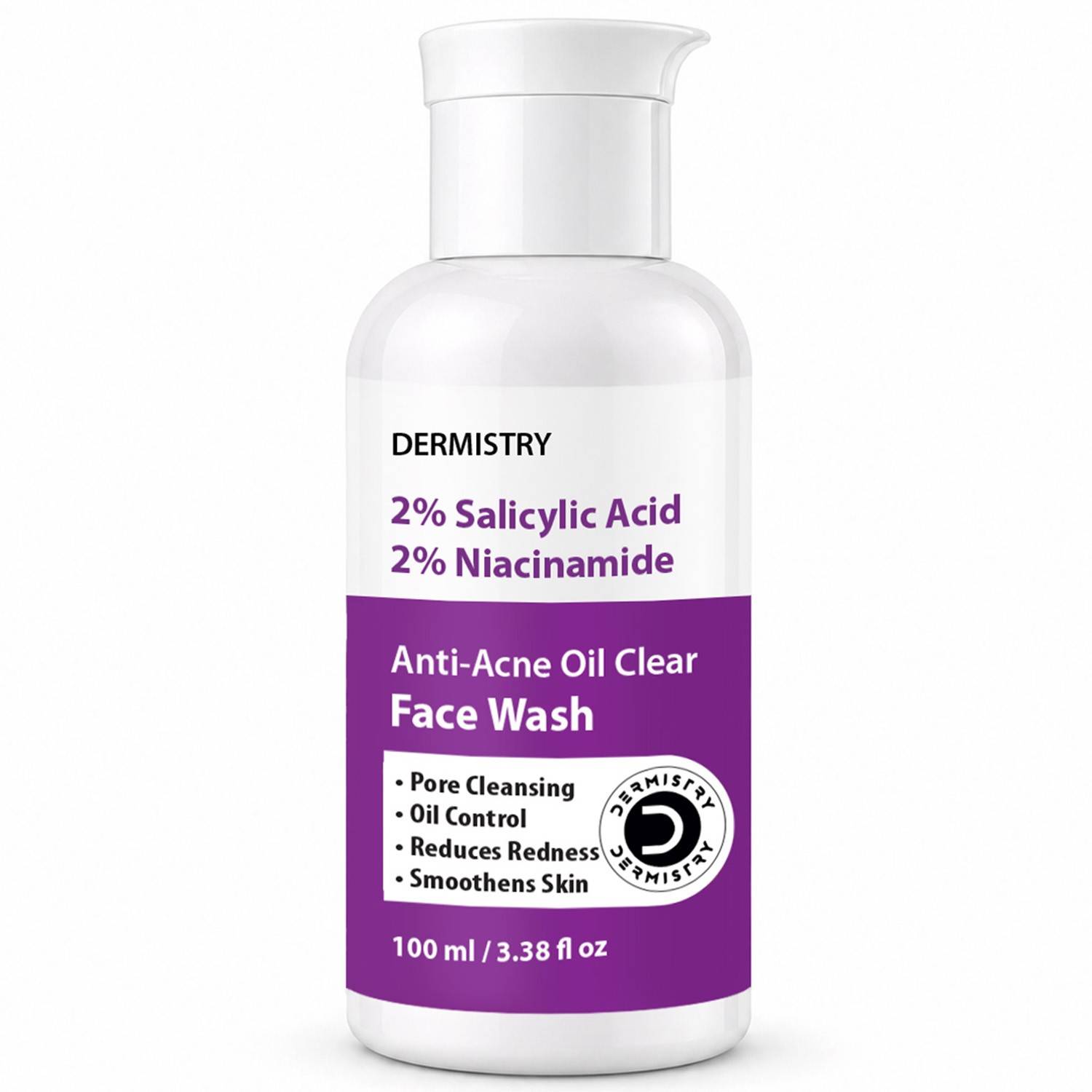 DERMISTRY 2% Salicylic Acid 2% Niacinamide Face Wash for Oily Acne Prone Skin Open Pores Pimples
