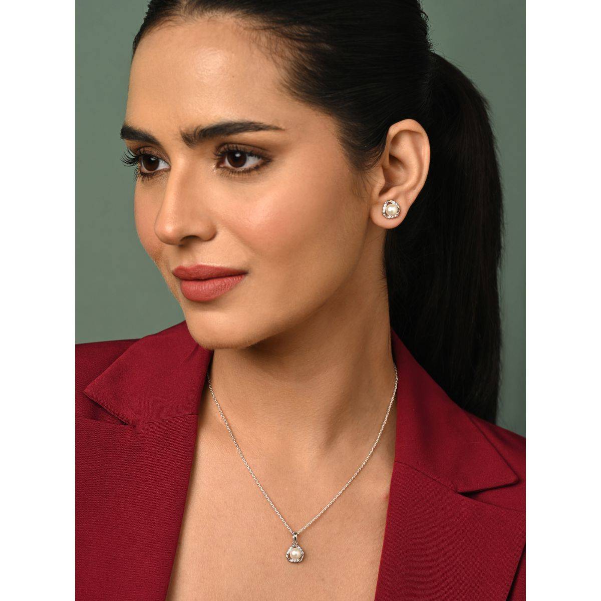 CLARA 925 Silver Platinum Plated Jewellery Set (Set of 2)