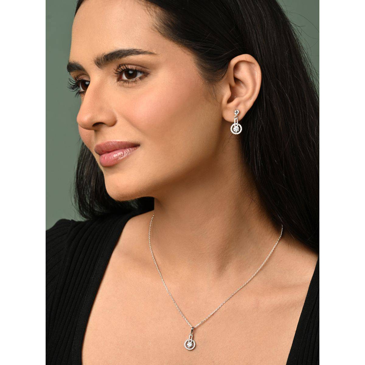 CLARA 925 Silver Platinum Plated Jewellery Set (Set of 2)