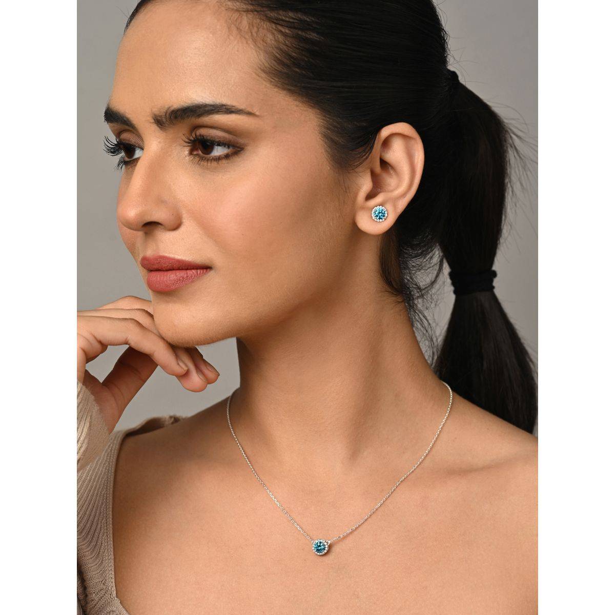 CLARA 925 Silver Platinum Plated Jewellery Set (Set of 2)