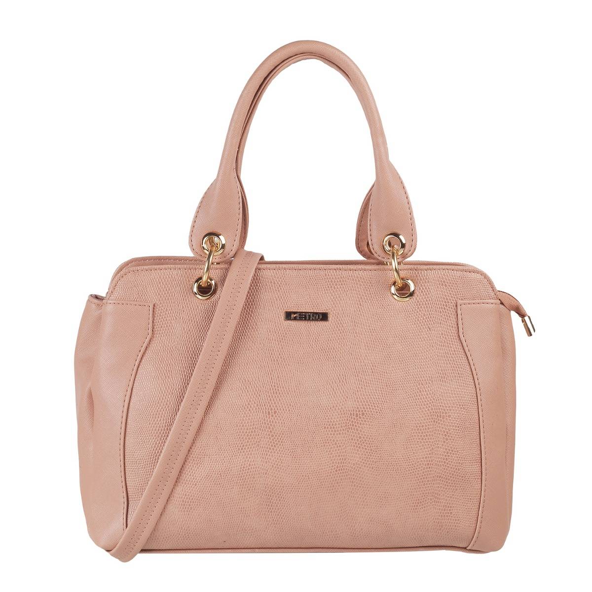 Metro Women Peach Synthetic Satchel Bag