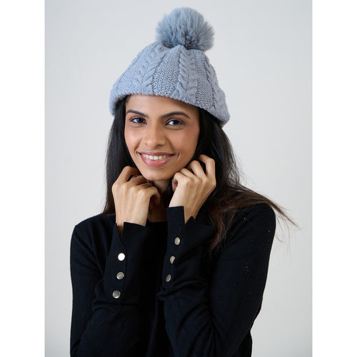 ToniQ Grey Knit Bobble Winter Beanie