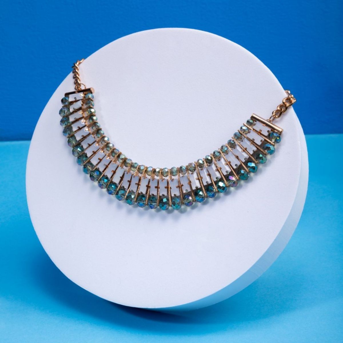 blue white crystal and chemical beads choker - urban junky's collections of  jewellery