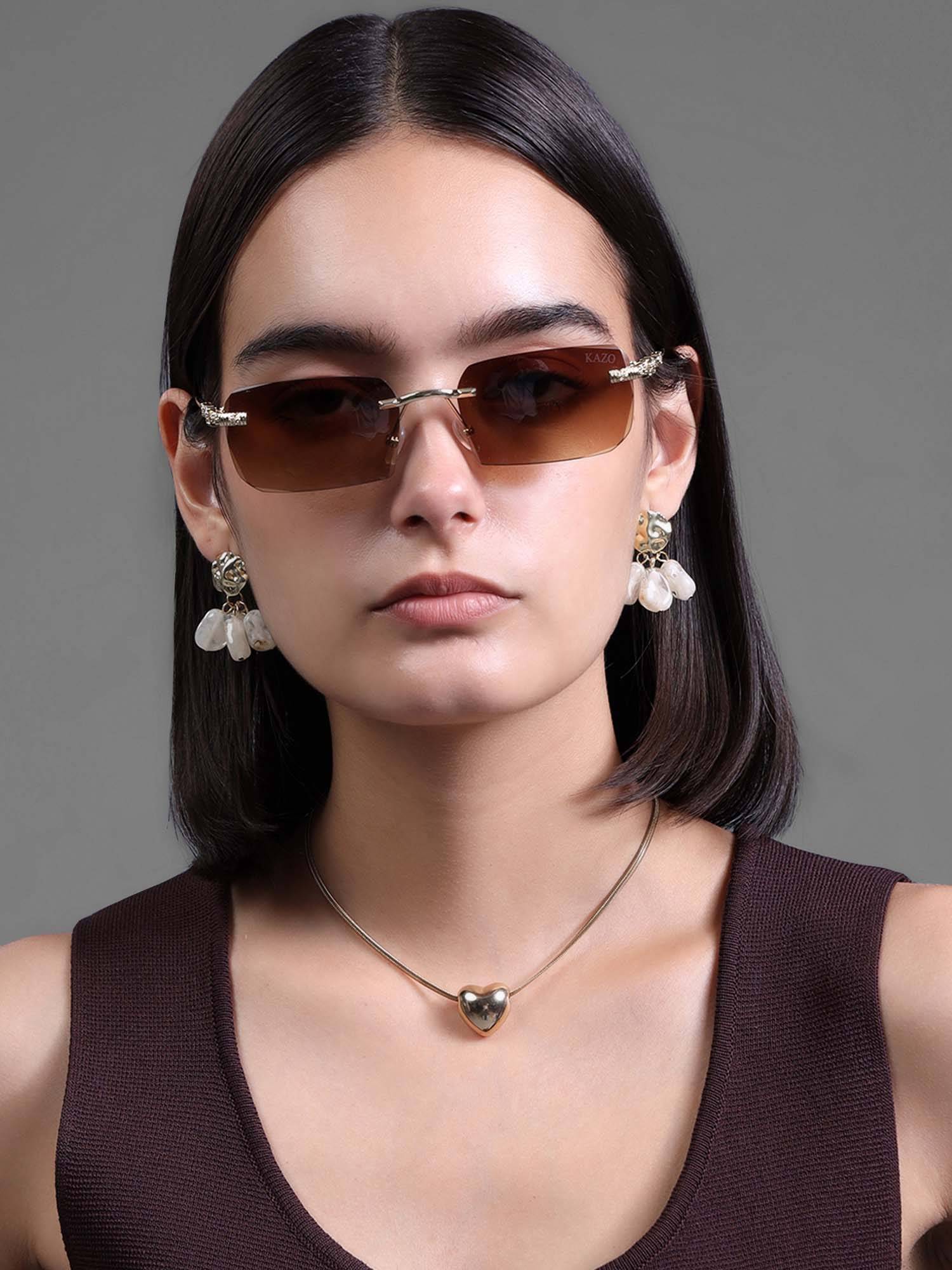 Kazo Women Brown Soho Sleek Metal Frame Sunglasses (Dt1205Blgdc) (39)
