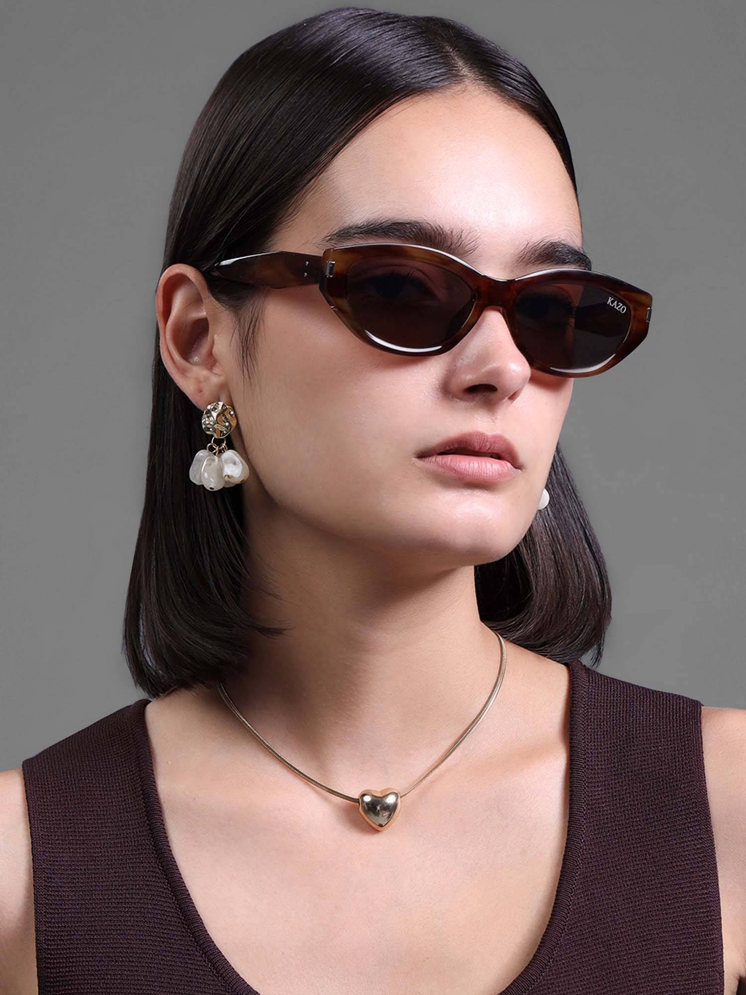 Kazo Women Brown Opulence Oval Sunglasses (Dt1215Dkbr) (39)