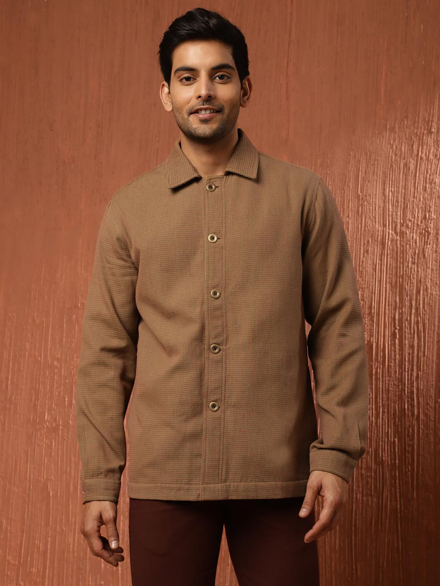 Buy Fabindia Brown Cotton Woven Utility Jacket Online