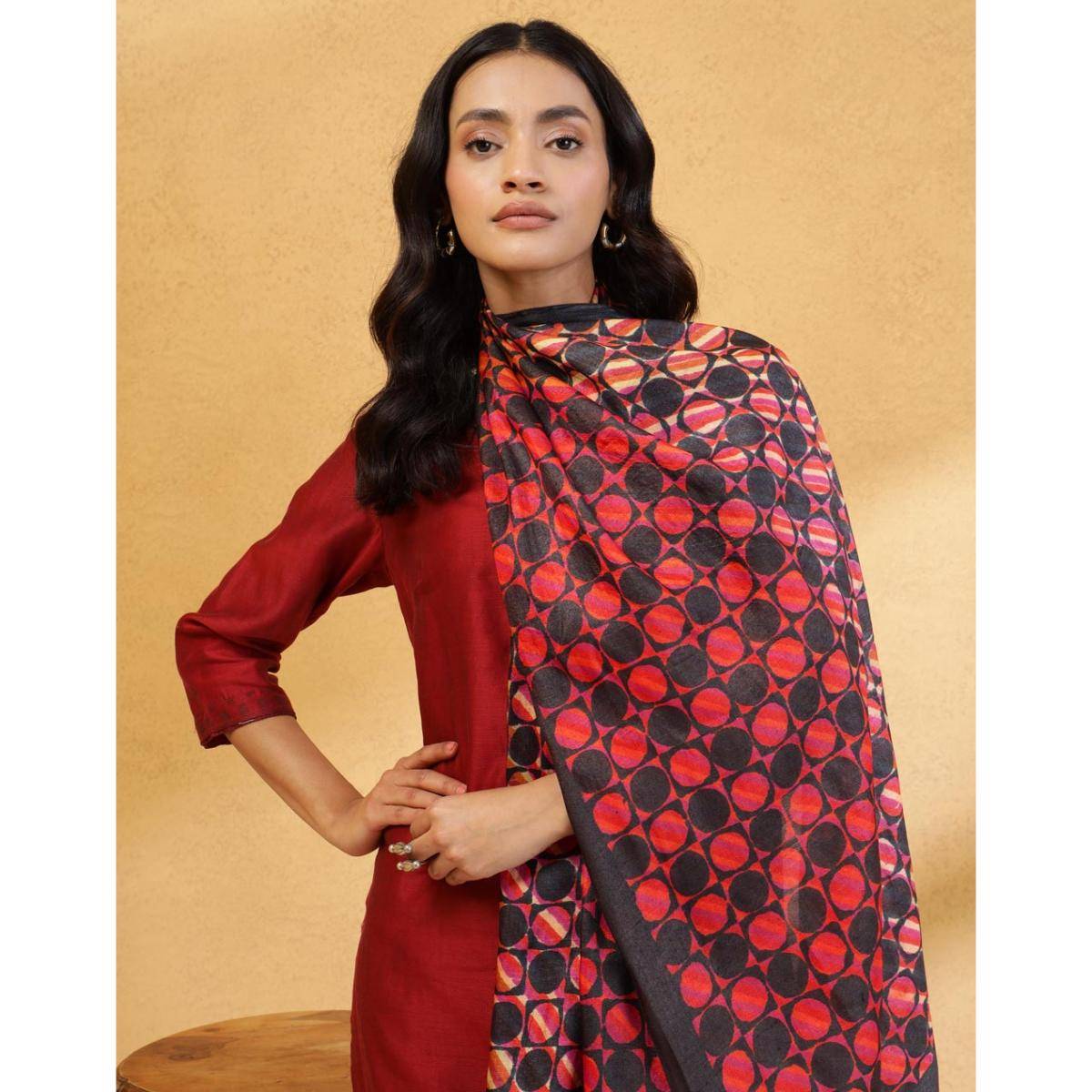 Fabindia Black Silk Printed Stole