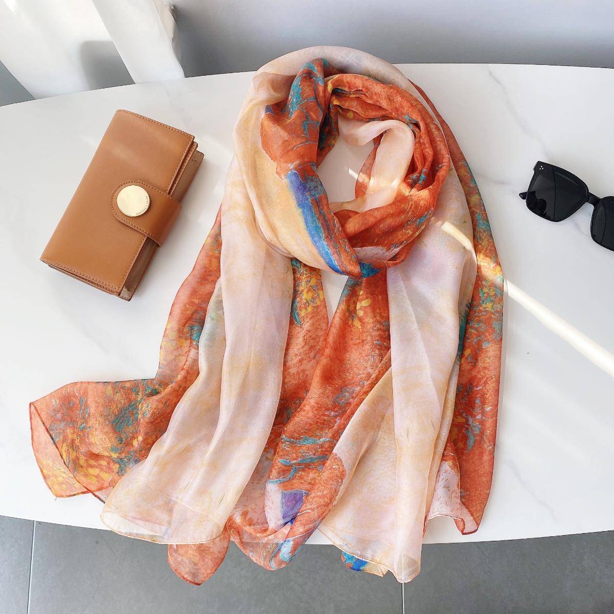 CrossKulture Peach Chiffon Printed Scarf