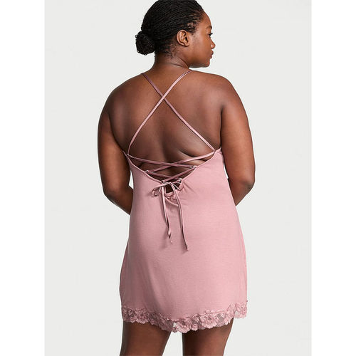 Buy Victoria's Secret Pink Ribbed Modal And Lace Cross-Back Slip Dress  Online