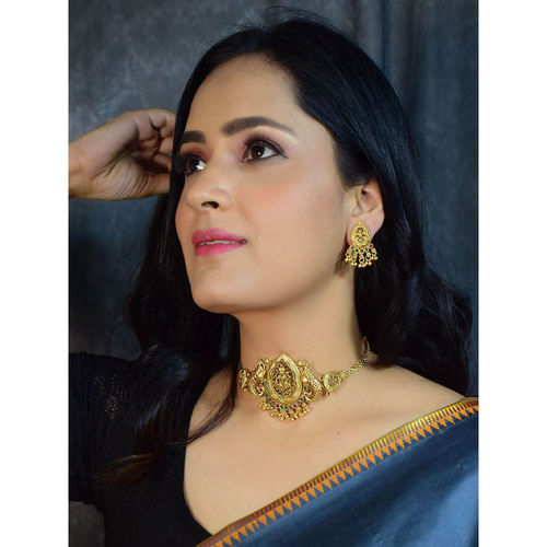 Buy GRIIHAM Premium Antique Gold Finish Laxmi Motif Choker