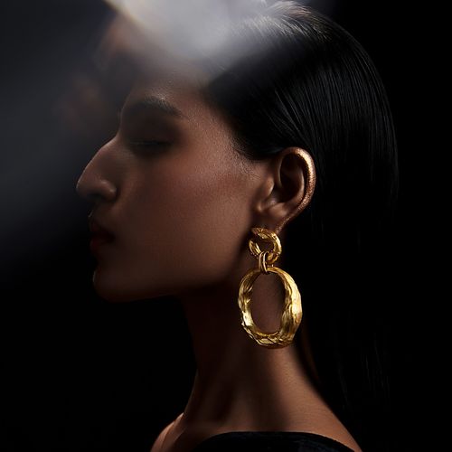 ZARIIN 22k Gold Plated Organic Rings Goldtone Statement Earrings