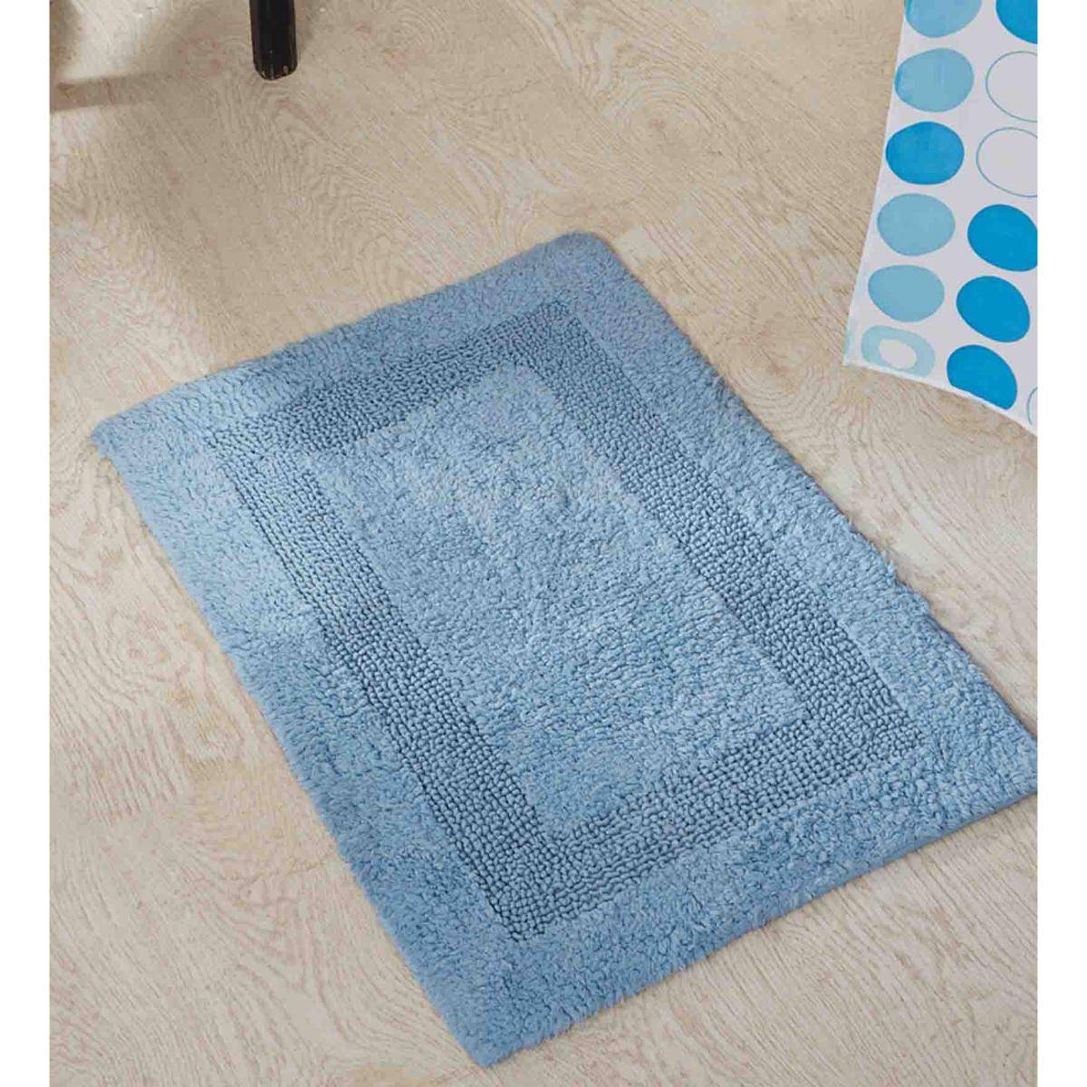 OBSESSIONS Washable Reversible Baby Blue Cotton Bathmat (M)