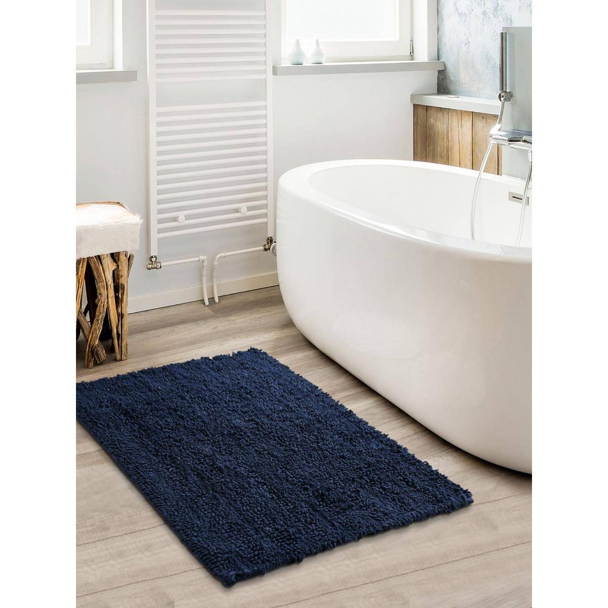 Sashaa World Navy Blue Tufted Striped Bathmat