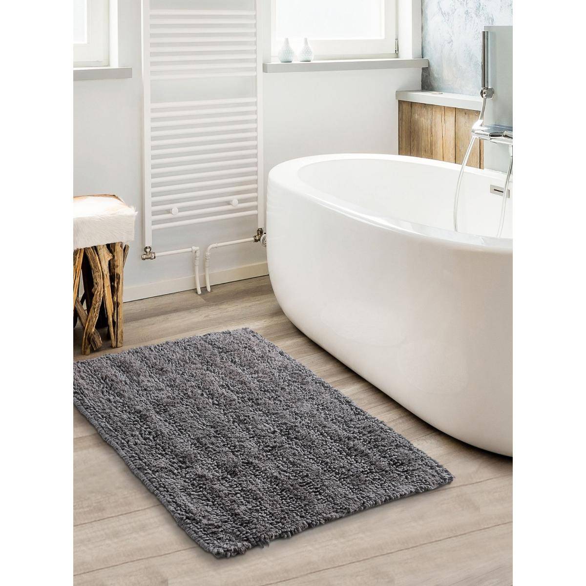 Sashaa World Charcoal Tufted Striped Bathmat
