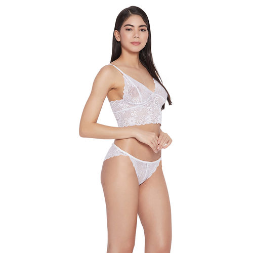 Buy Secrets By ZeroKaata Women Lace Lingerie Set - White Online