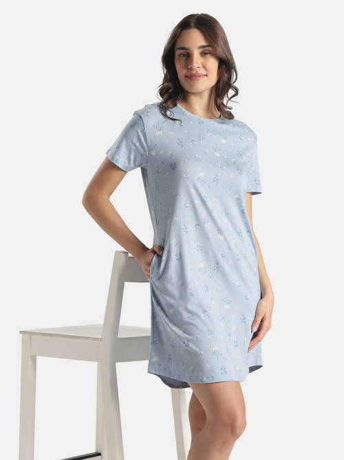 jockey night dress for ladies Buy Rx25 Women Micro Modal Cotton Printed Sleep Dress-Soft Chambray Online Half sleeve