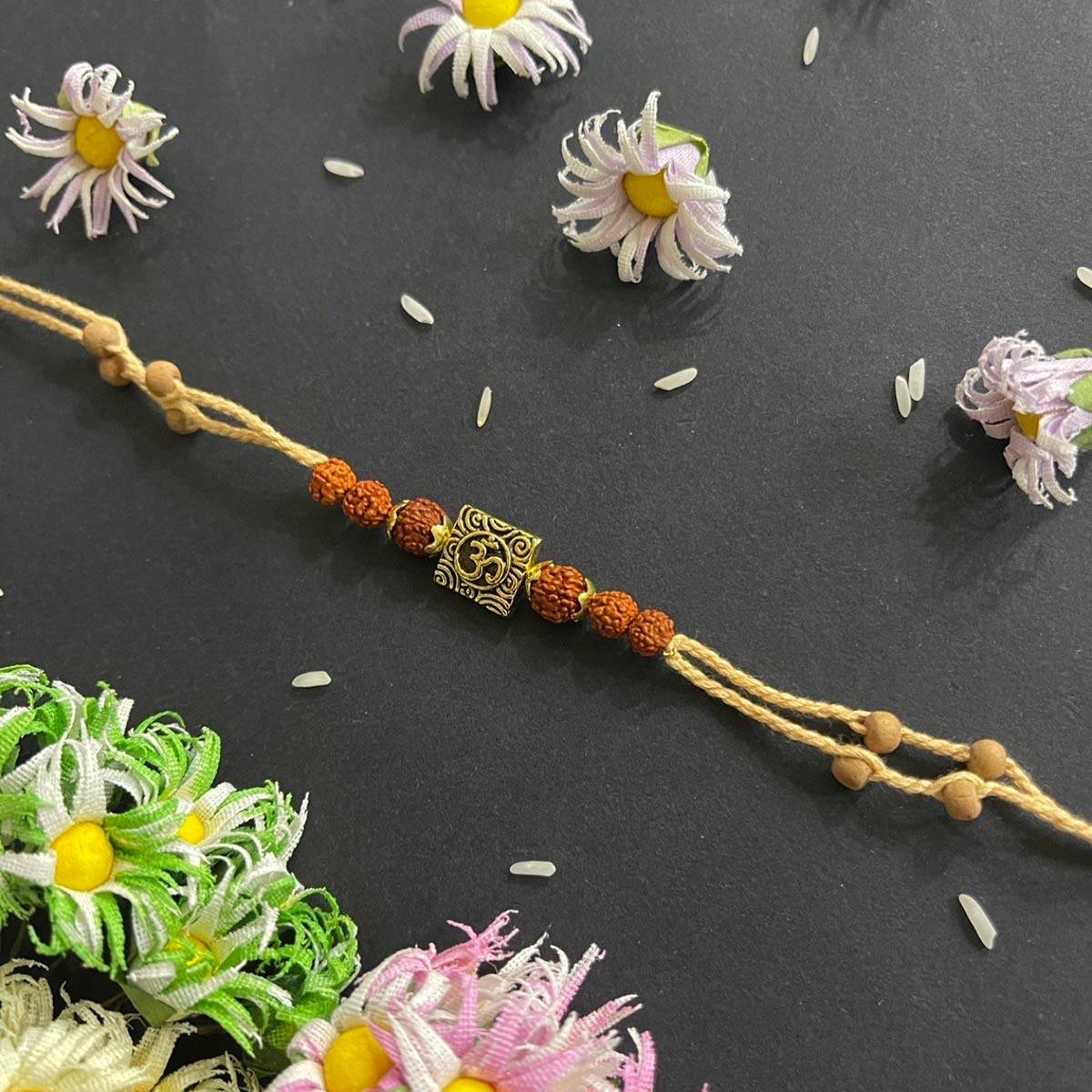Digital Dress Room Beautiful Designer Chandan Rakhi Om Designs Rudraksha Beads Thread Rakhi