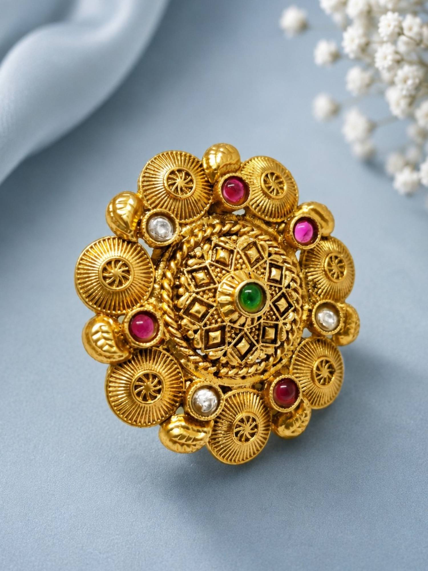 OOMPH Gold Plating Ethnic Floral Design Wedding Ring