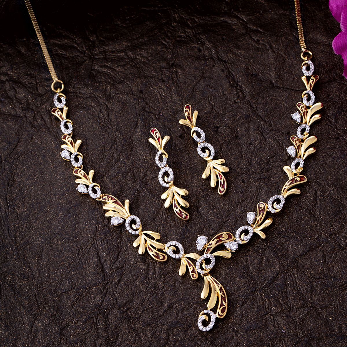 Voylla Floral Motifs CZ Gems Necklace 