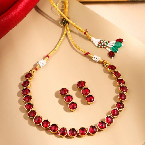 Maroon Stone Necklace Buy Yellow Chimes Gold Plated Maroon Stone